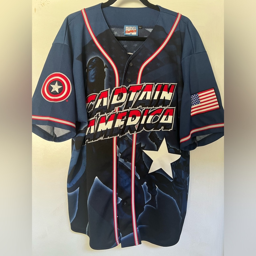 RARE 2002 Captain America button up mesh baseball jersey!